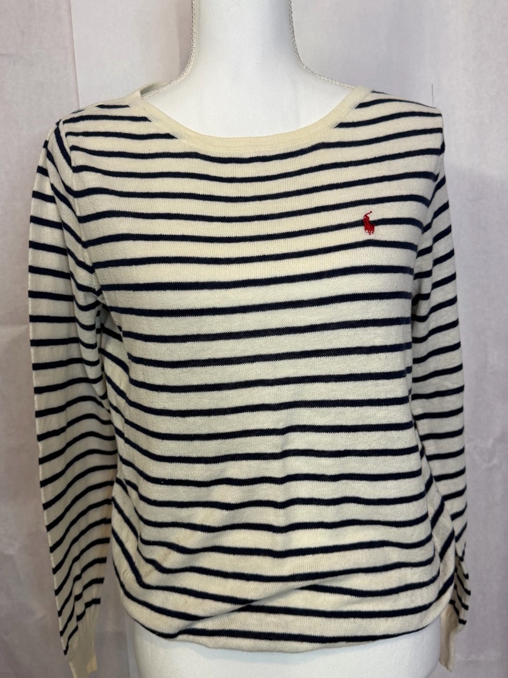 Ralph Lauren Navy and White Striped Long Sleeve Crewneck